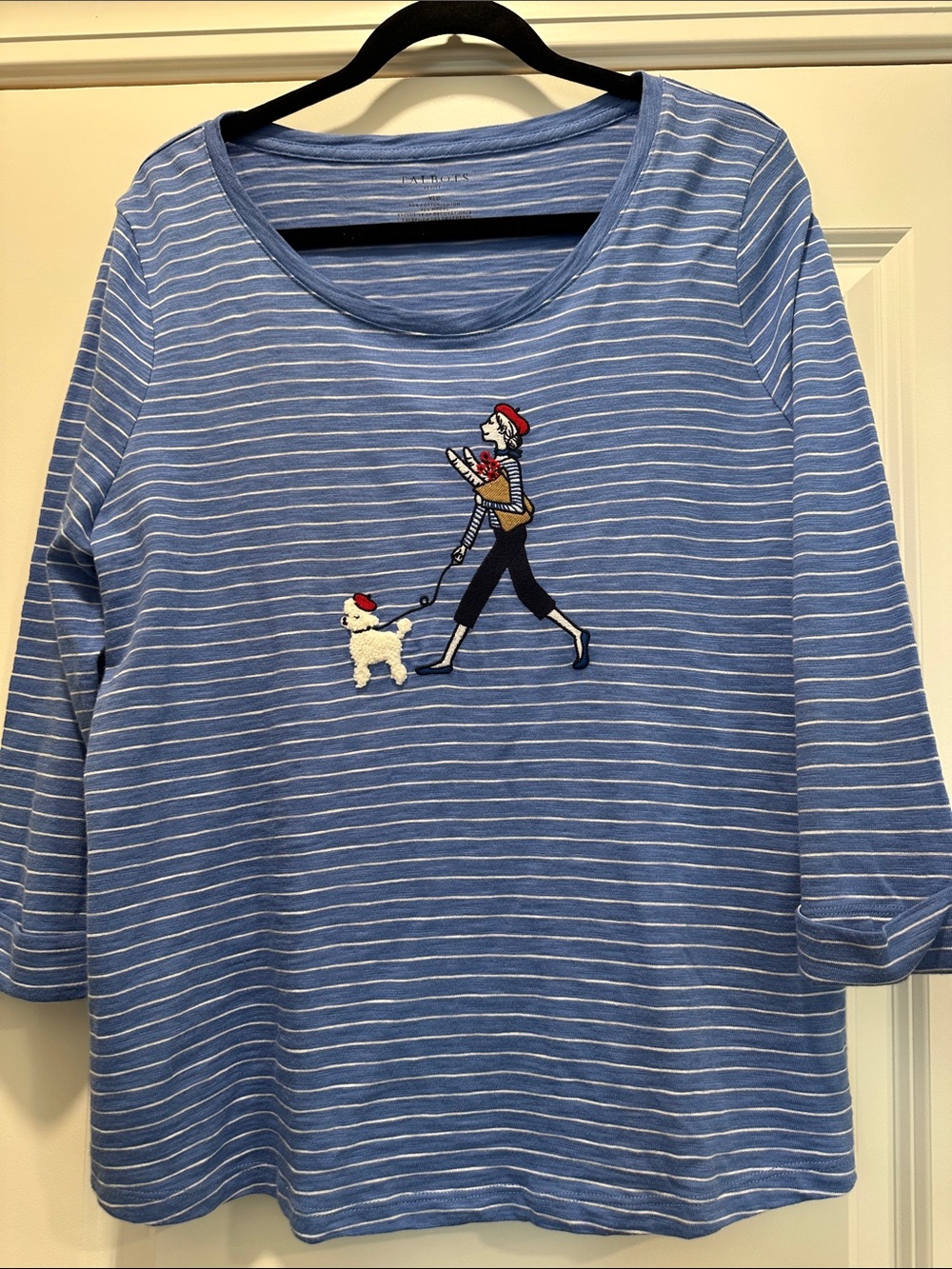 Talbots Blue Striped Embroidered Girl & Poodle Top
